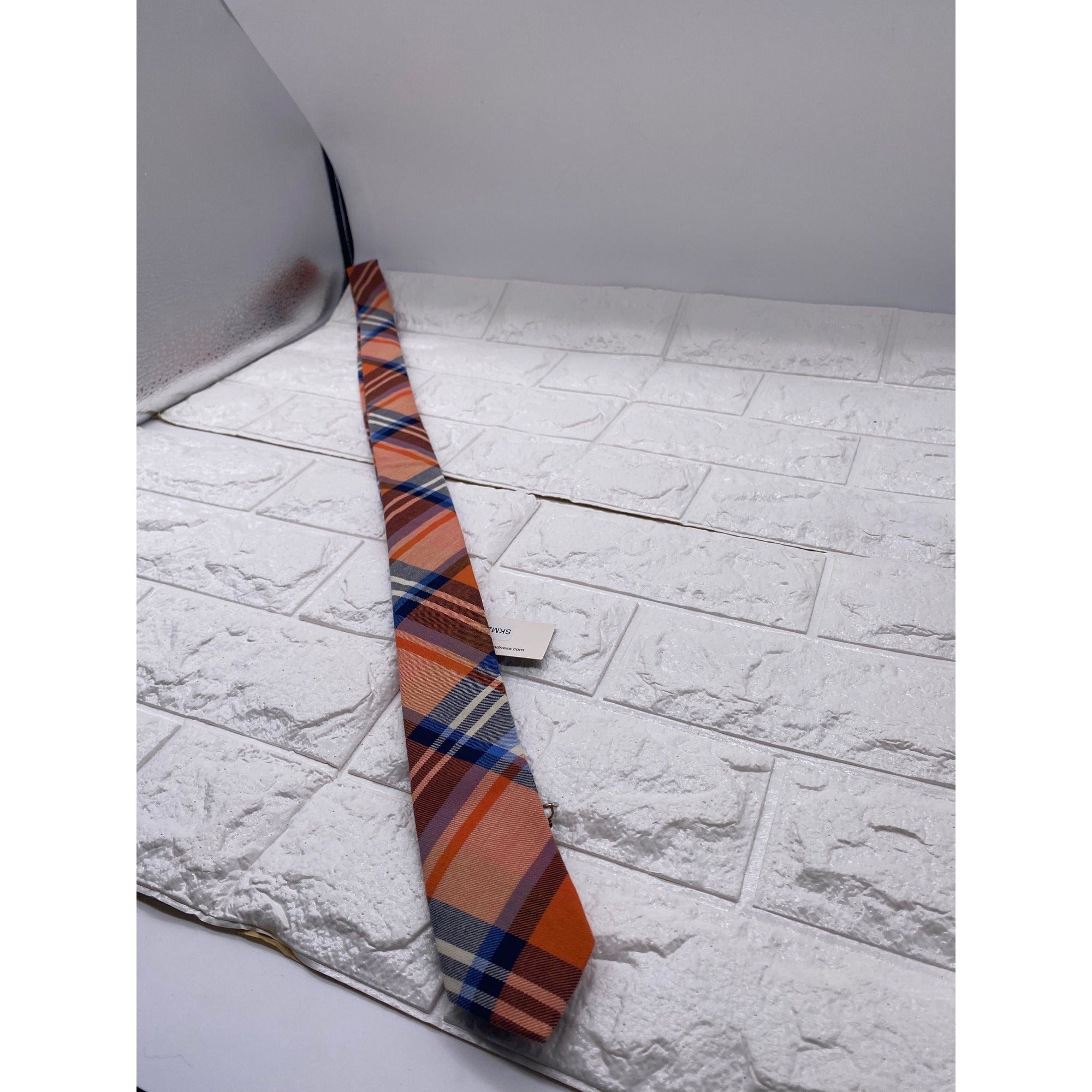 Skinny Tie Madness Mens Plaid Necktie Officer Orange Slim Fit Cotton Tie SKM2128