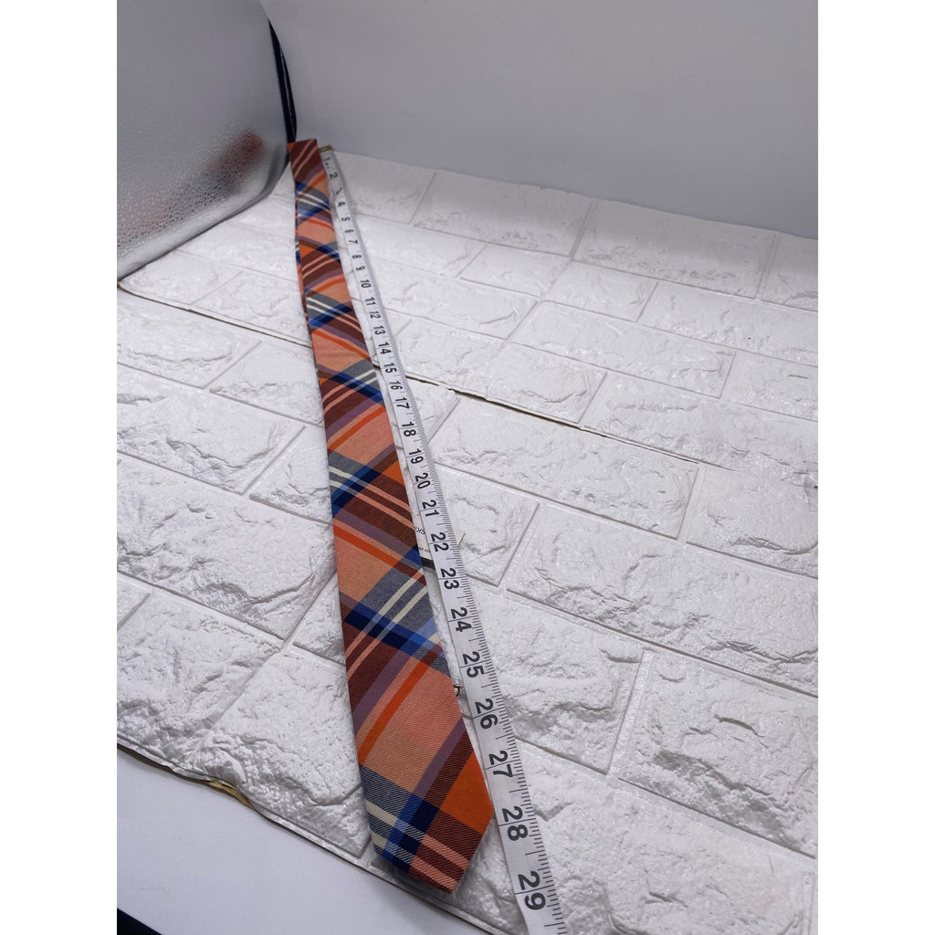 Skinny Tie Madness Mens Plaid Necktie Officer Orange Slim Fit Cotton Tie SKM2128