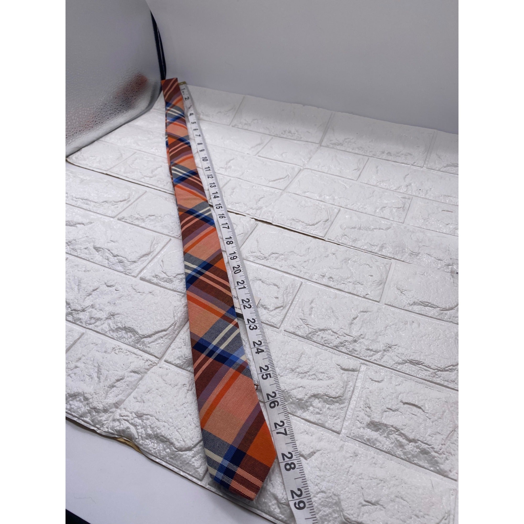 Skinny Tie Madness Mens Plaid Necktie Officer Orange Slim Fit Cotton Tie SKM2128