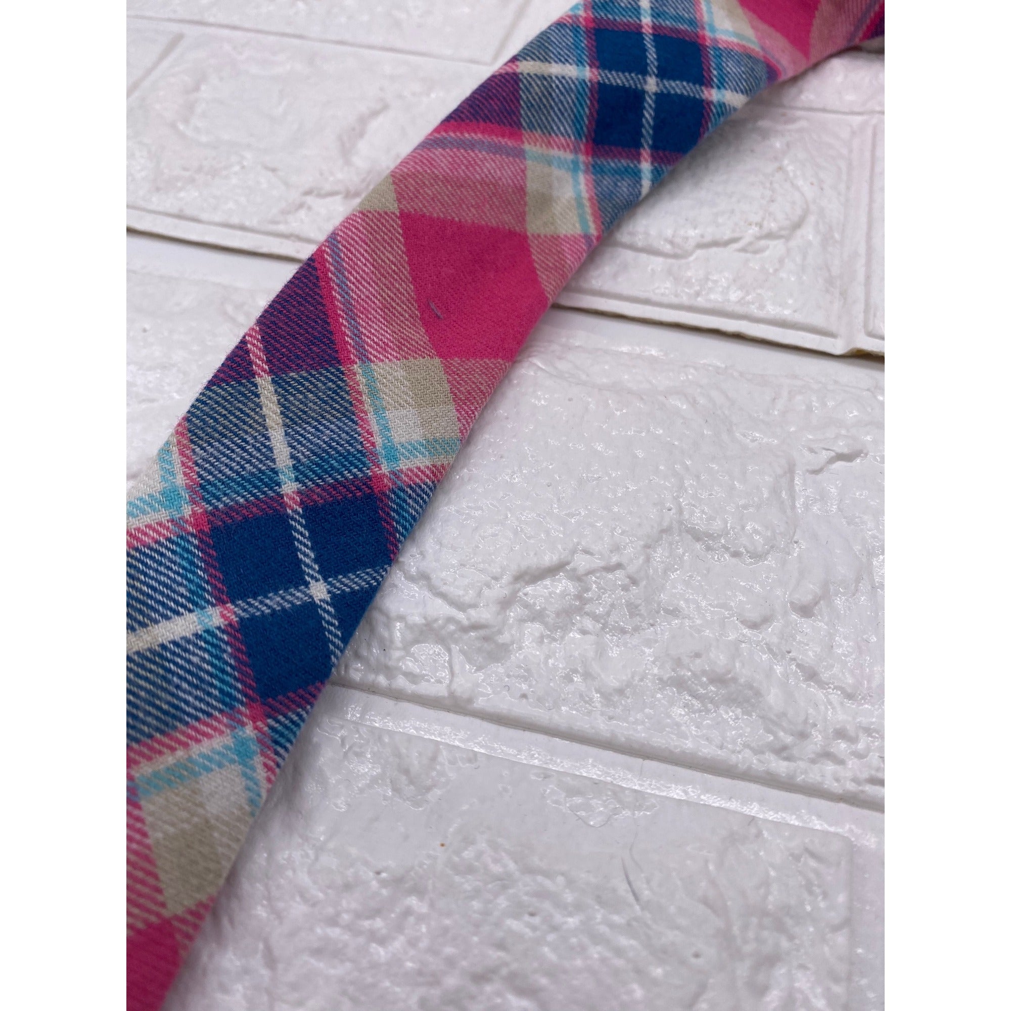 Skinny Tie Madness Salad Alarm Plaid Necktie Cotton Pink Multicolor SKM754
