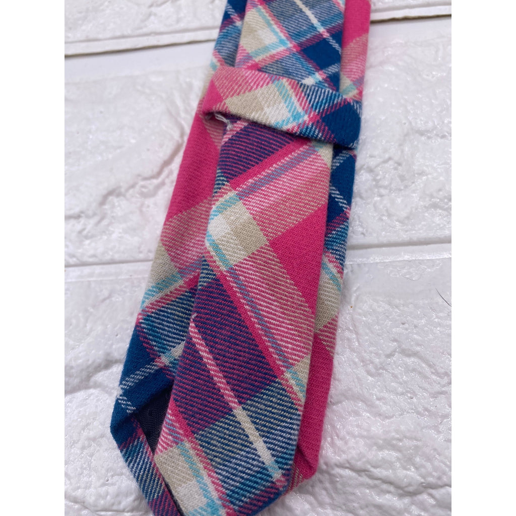 Skinny Tie Madness Salad Alarm Plaid Necktie Cotton Pink Multicolor SKM754
