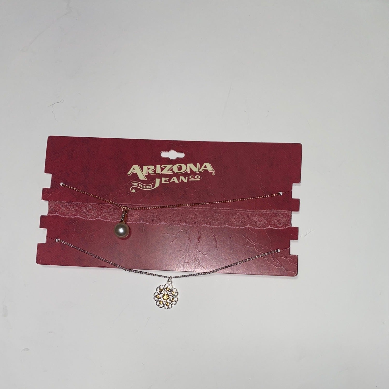 Arizona Jean Co. Womens Layered Necklace Set With Pearl & Floral Pendant Design