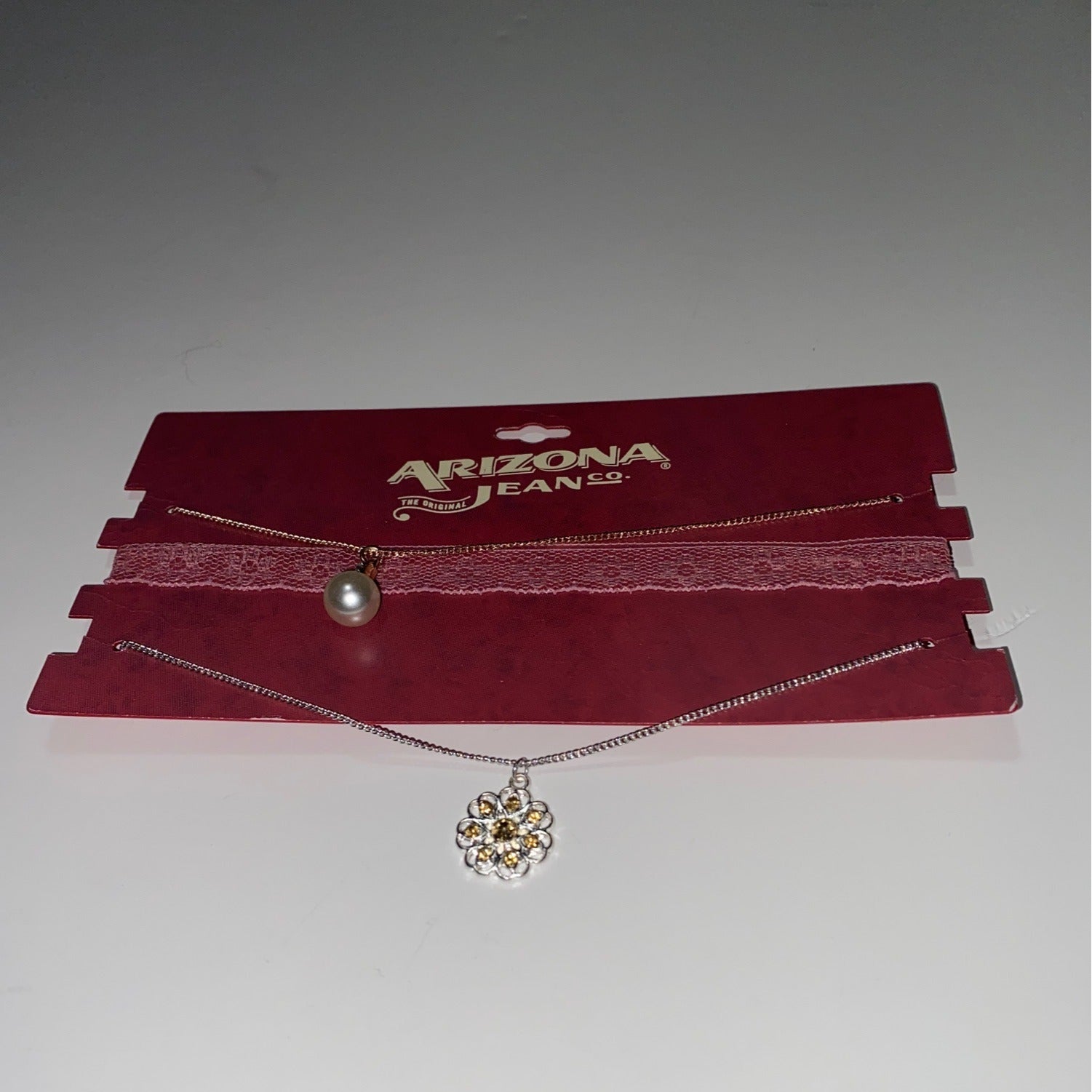 Arizona Jean Co. Womens Layered Necklace Set With Pearl & Floral Pendant Design