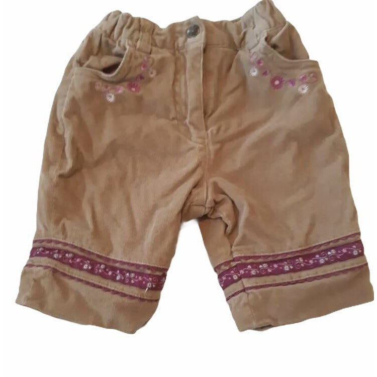 Children's Place Baby Girls Embroidered Corduroy Pants Taupe 0-3 Months Floral