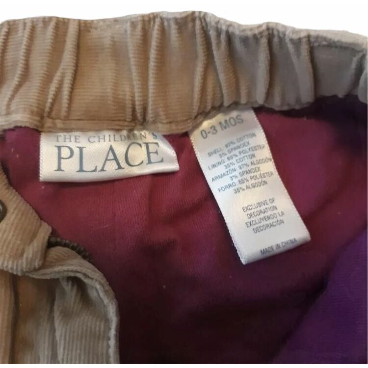 Children's Place Baby Girls Embroidered Corduroy Pants Taupe 0-3 Months Floral