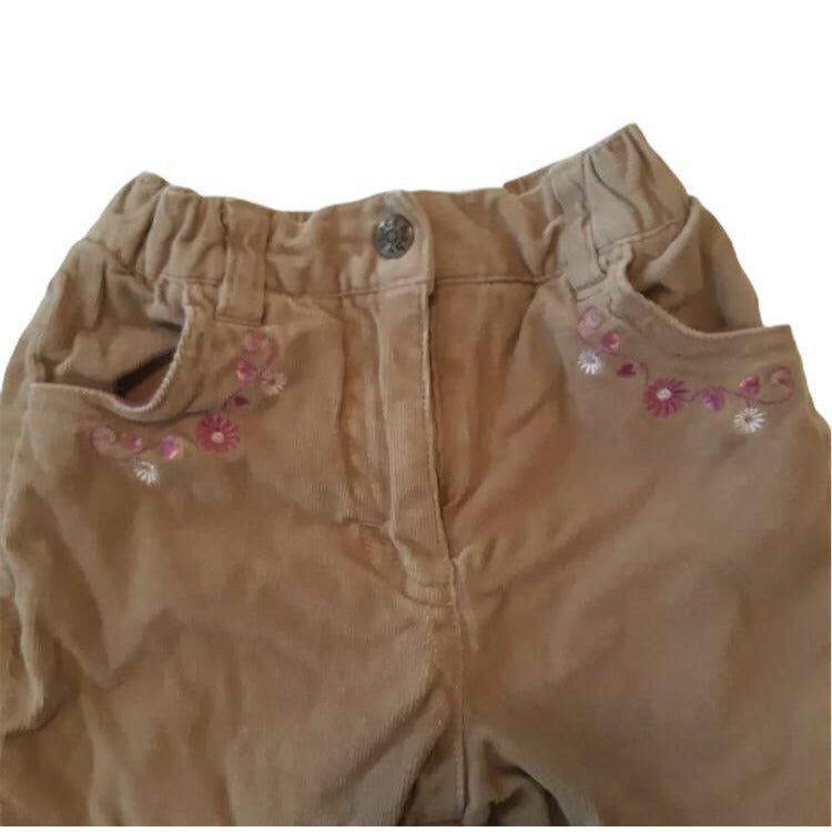 Children's Place Baby Girls Embroidered Corduroy Pants Taupe 0-3 Months Floral