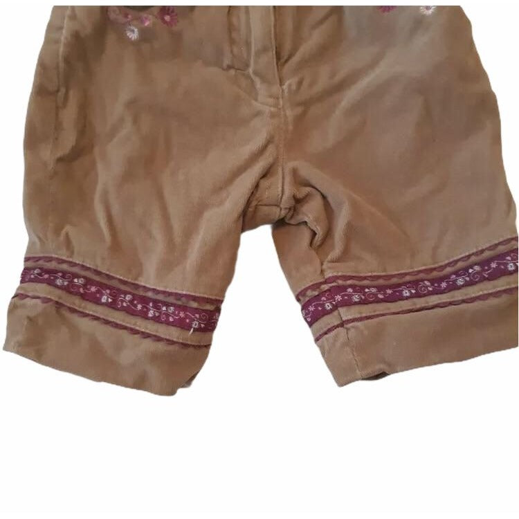 Children's Place Baby Girls Embroidered Corduroy Pants Taupe 0-3 Months Floral