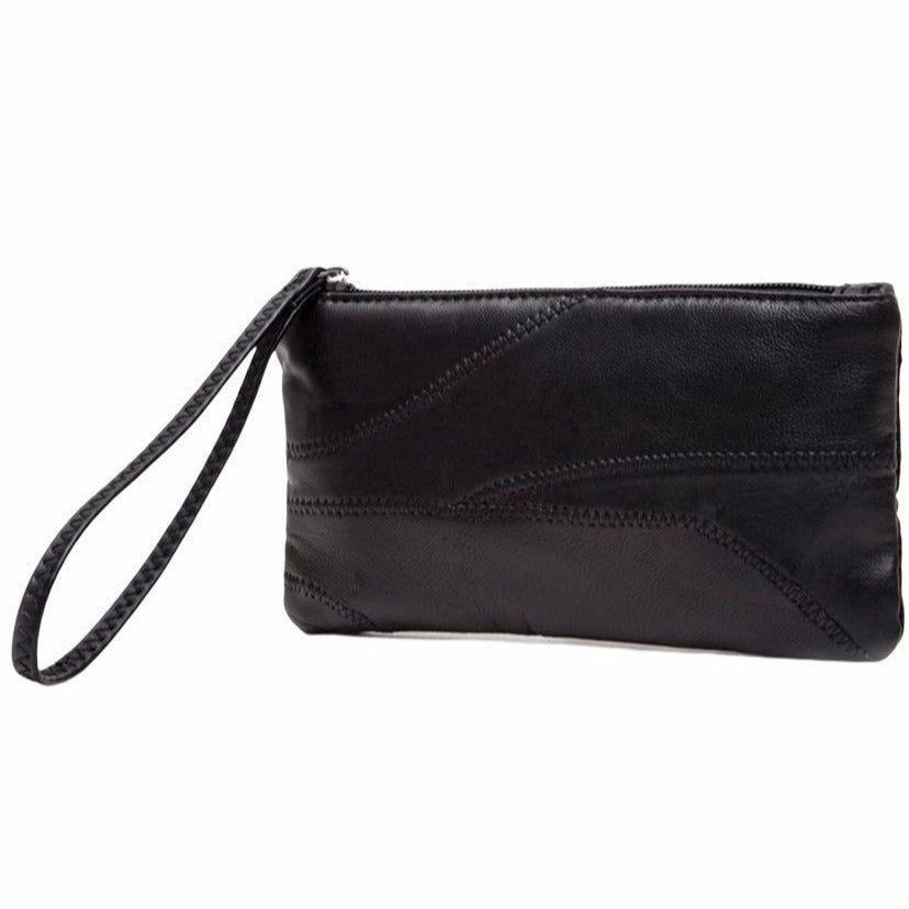 HaloVa Womens Wallet Wrist Strap Black Leather Clutch Purse Long Large Capacity