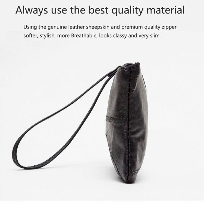 HaloVa Womens Wallet Wrist Strap Black Leather Clutch Purse Long Large Capacity