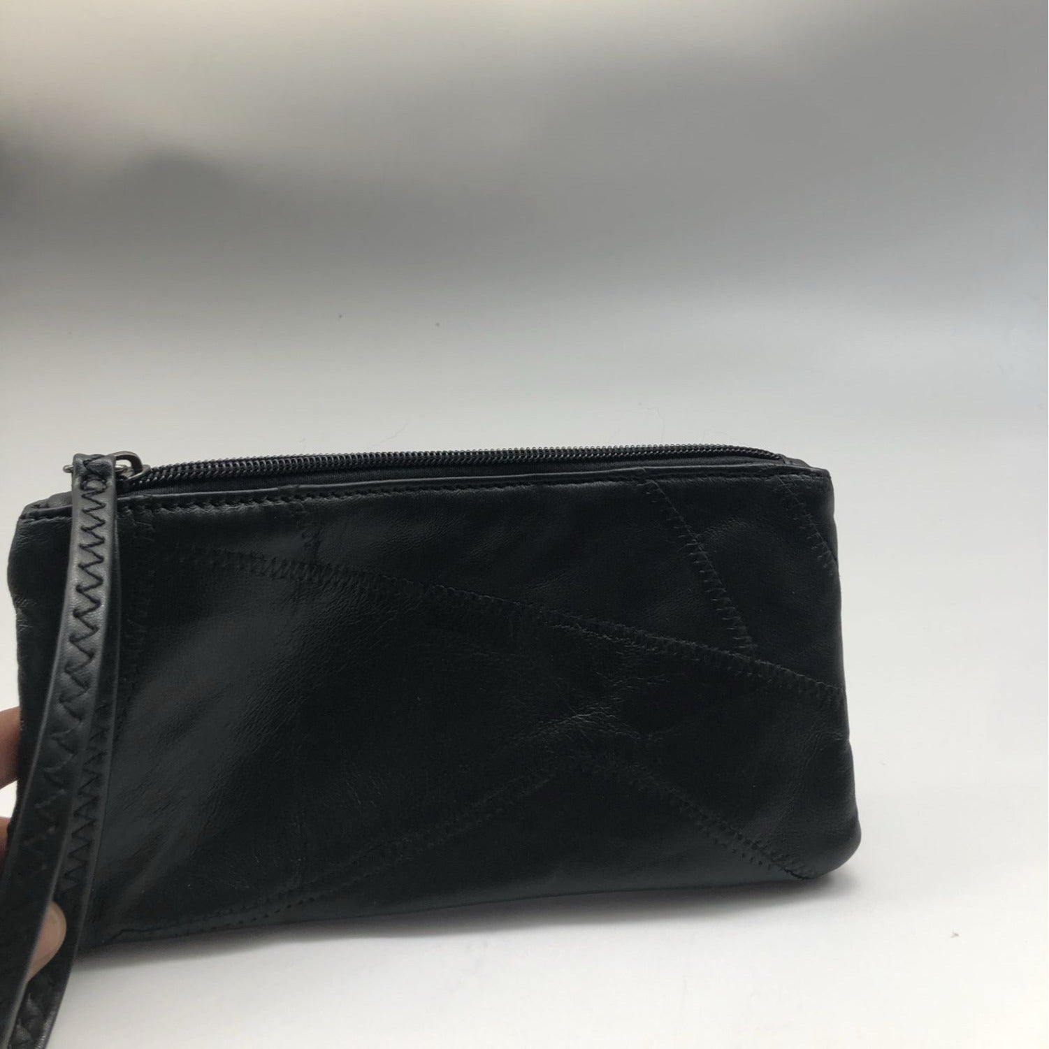 HaloVa Womens Wallet Wrist Strap Black Leather Clutch Purse Long Large Capacity