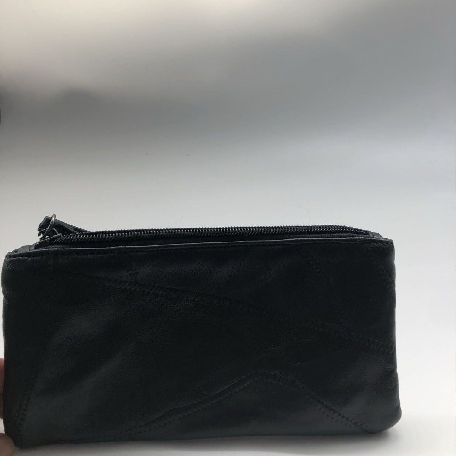 HaloVa Womens Wallet Wrist Strap Black Leather Clutch Purse Long Large Capacity