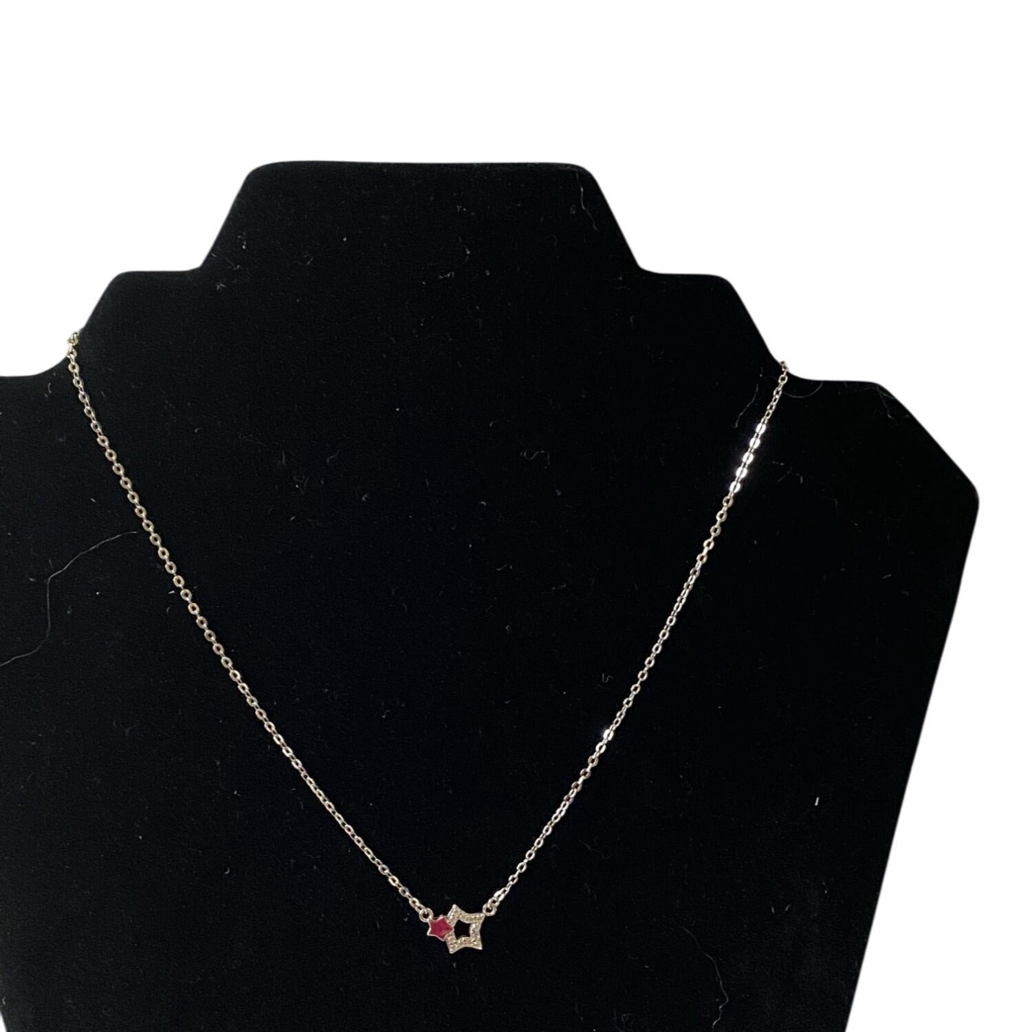 Two Star Silver Tone Necklace With Rhinestones Chain Pendant Jewelry Copper