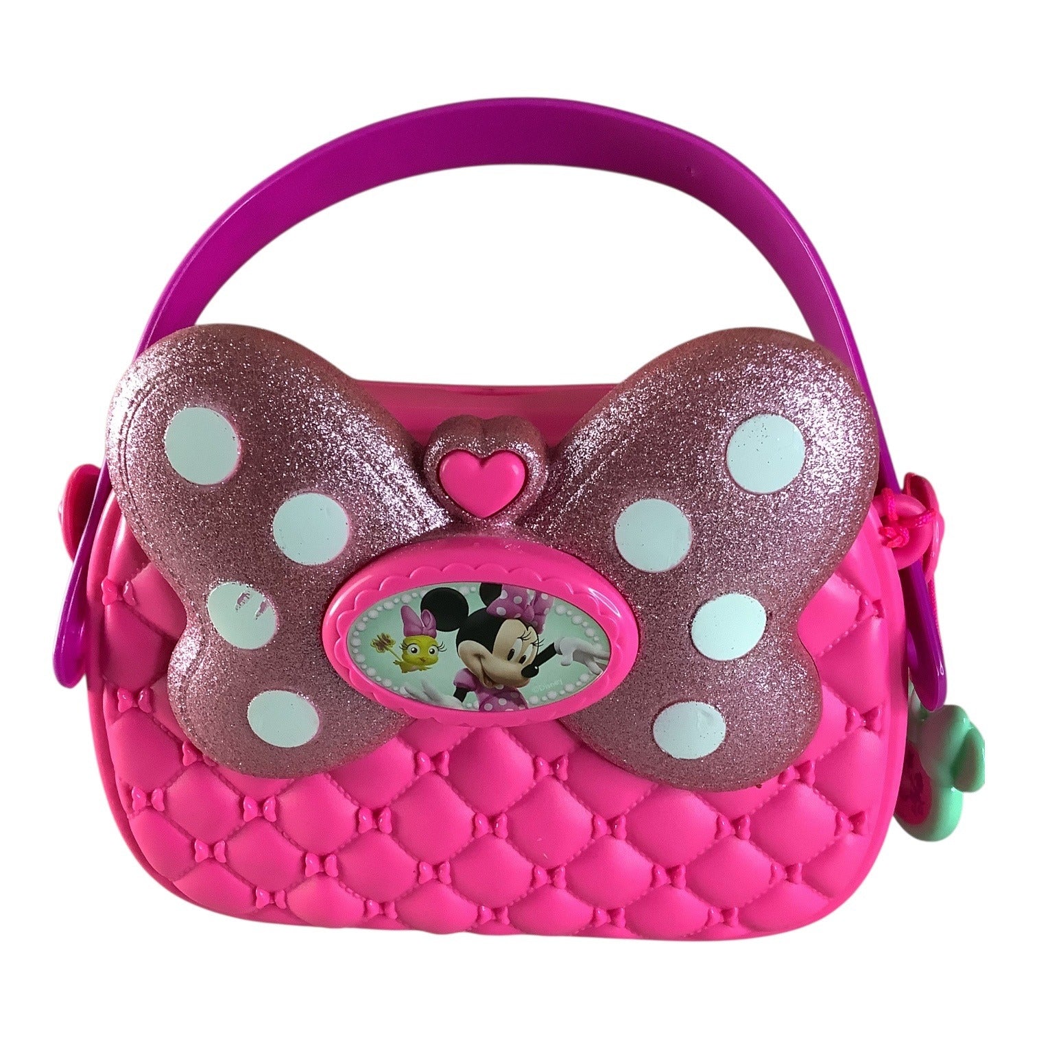 Minnie Mouse Hot Pink Purse with Glitter Bow Plastic Disney Girls Pocketbook