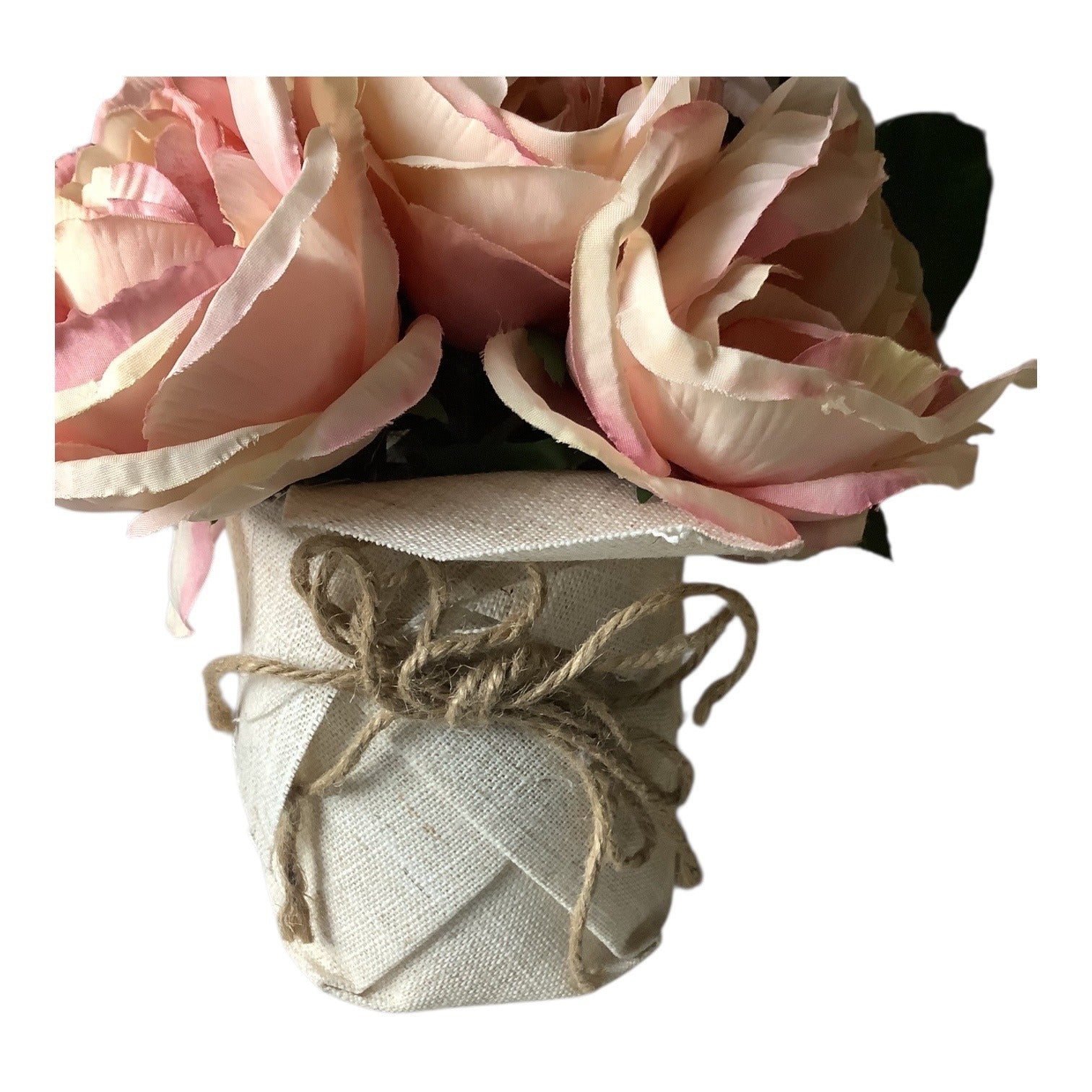 Shabby Chic Pink Faux Peony Floral & Yellow Ribbed Ceramic Pot Set Home Decor