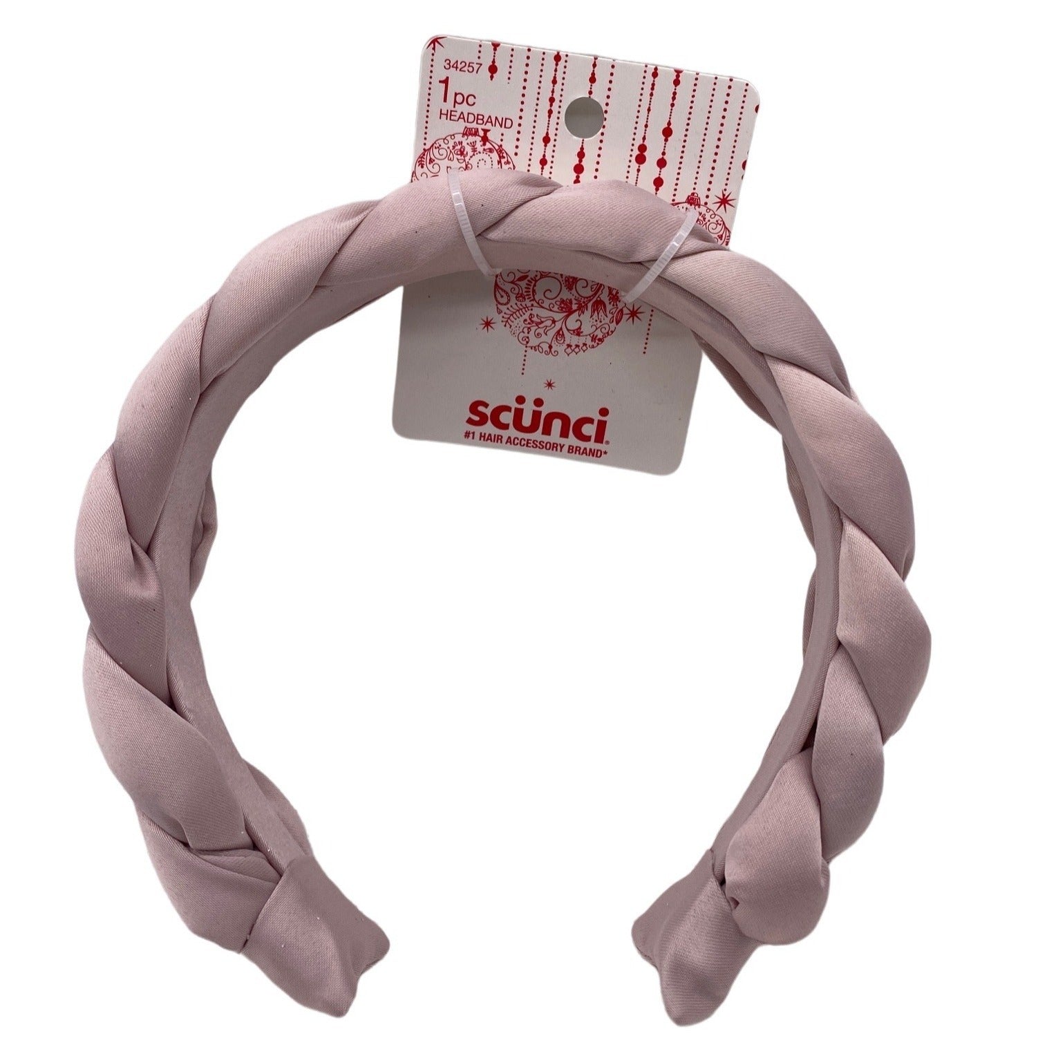 Scunci Braided Satin Feel Headband Dusty Pink Elegant Hair Accessory Stylish Design