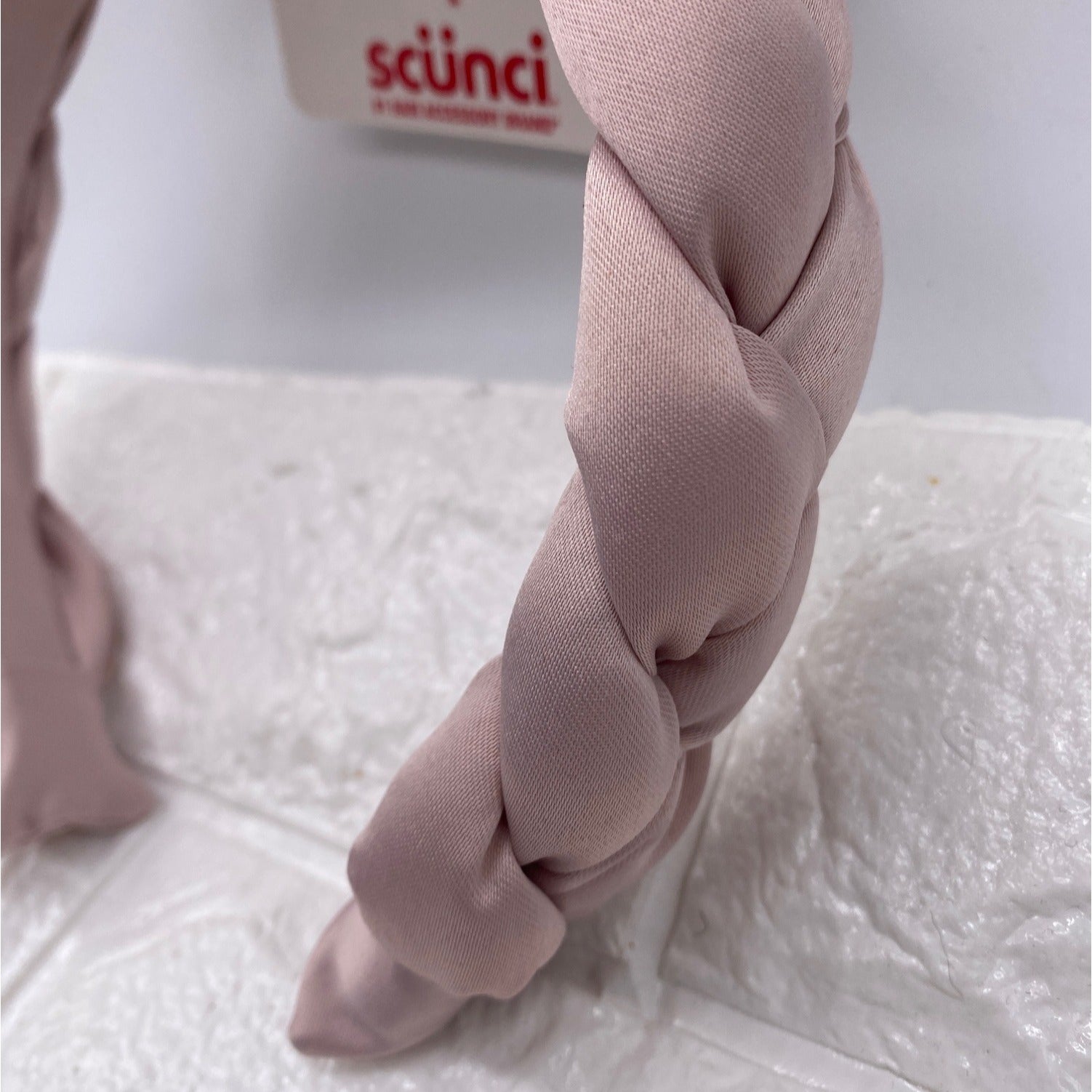 Scunci Braided Satin Feel Headband Dusty Pink Elegant Hair Accessory Stylish Design