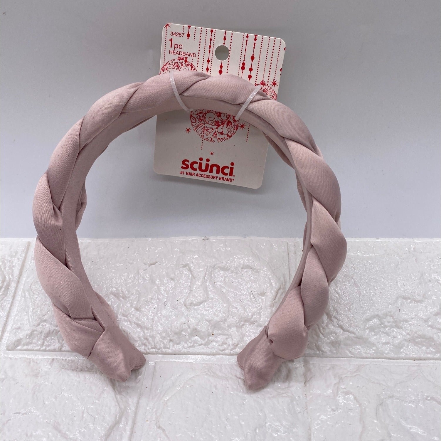 Scunci Braided Satin Feel Headband Dusty Pink Elegant Hair Accessory Stylish Design