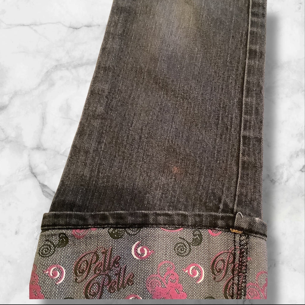 PellePelle Girls Size 6X Black Jeans With Belle Belle Design & Embroidered Cuffs