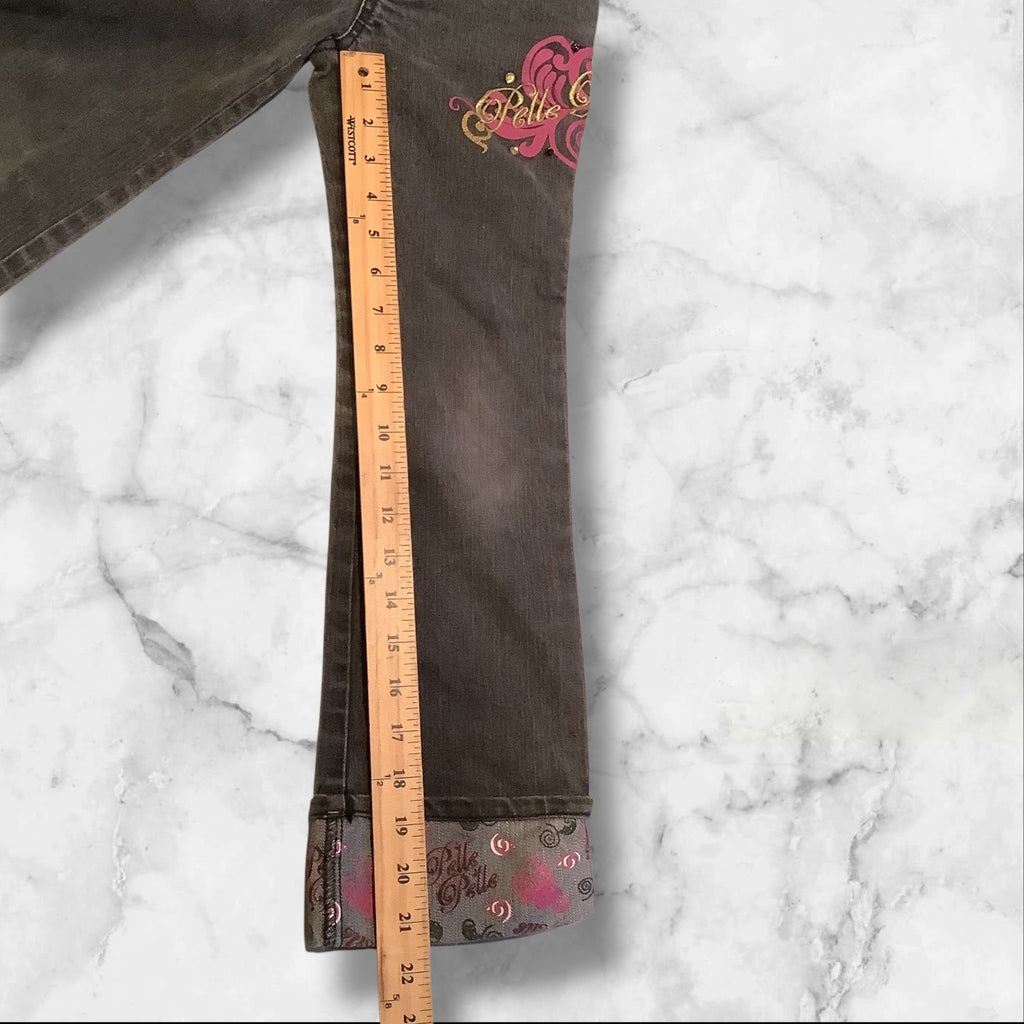 PellePelle Girls Size 6X Black Jeans With Belle Belle Design & Embroidered Cuffs