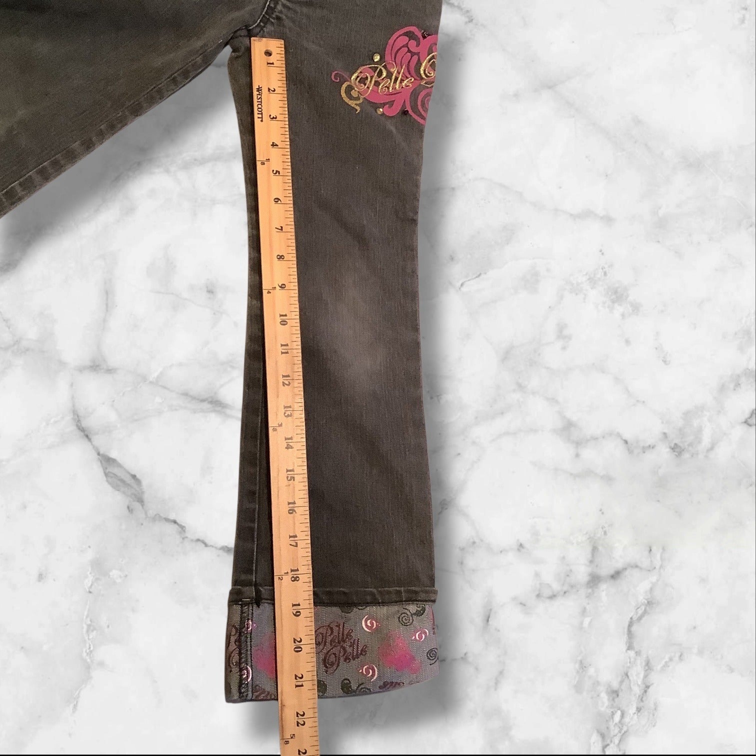 PellePelle Girls Size 6X Black Jeans With Belle Belle Design & Embroidered Cuffs