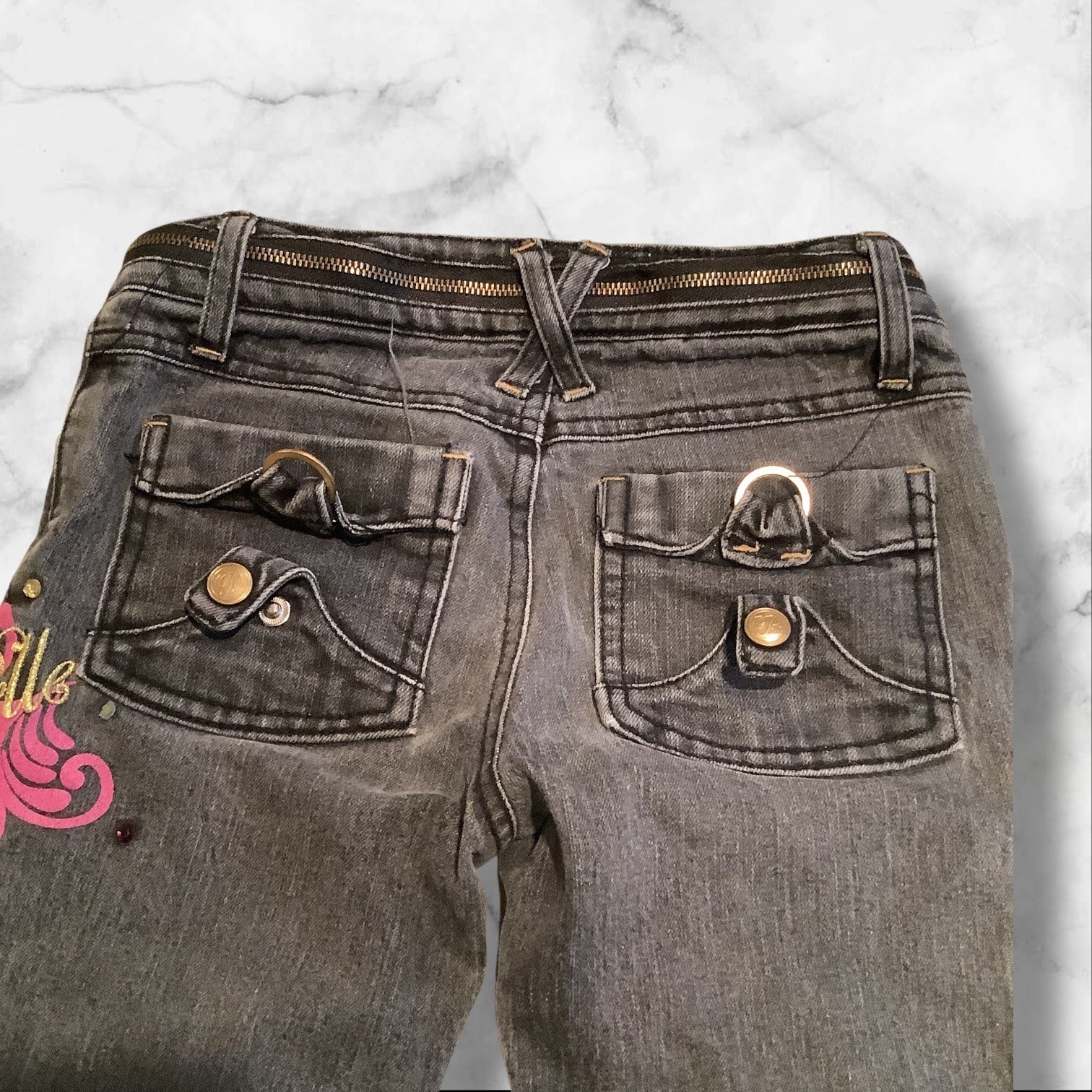 PellePelle Girls Size 6X Black Jeans With Belle Belle Design & Embroidered Cuffs