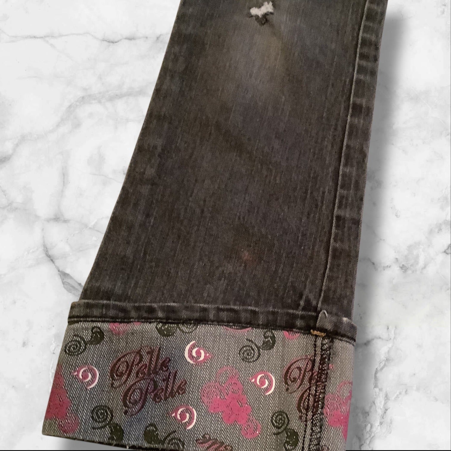 PellePelle Girls Size 6X Black Jeans With Belle Belle Design & Embroidered Cuffs