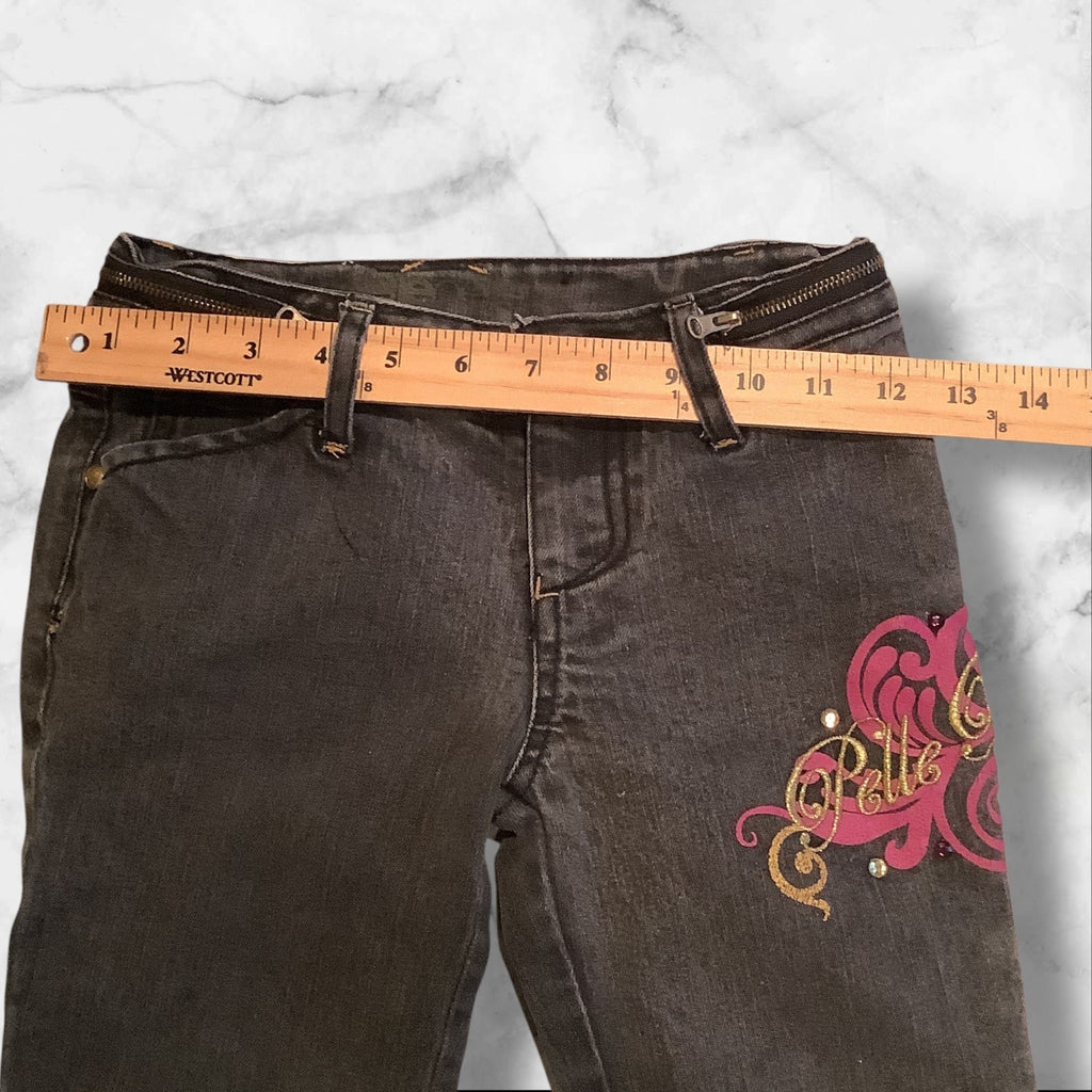 PellePelle Girls Size 6X Black Jeans With Belle Belle Design & Embroidered Cuffs