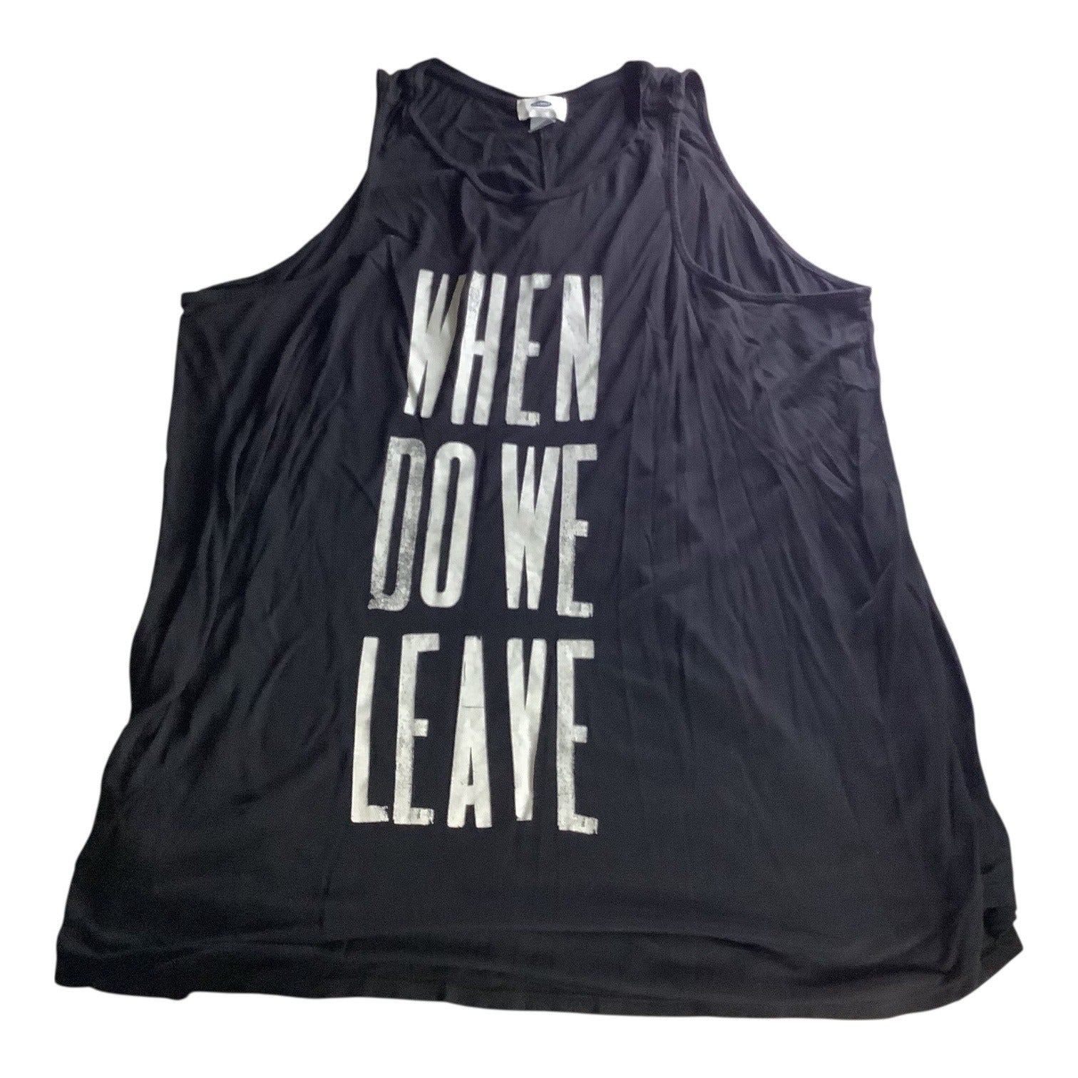 Old Navy Womens Black Graphic Tank Top 3X Plus When Do We Leave Print