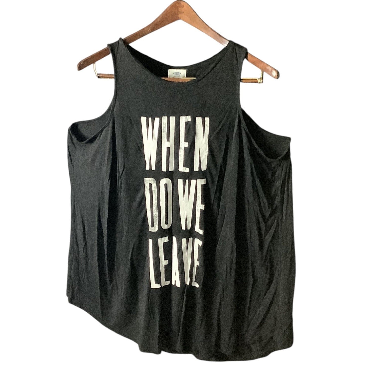 Old Navy Womens Black Graphic Tank Top 3X Plus When Do We Leave Print