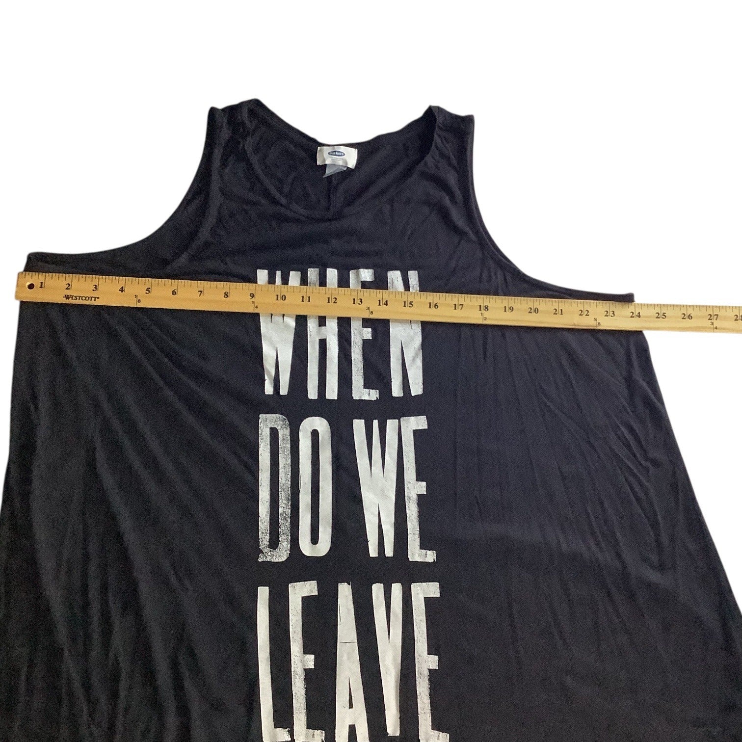 Old Navy Womens Black Graphic Tank Top 3X Plus When Do We Leave Print