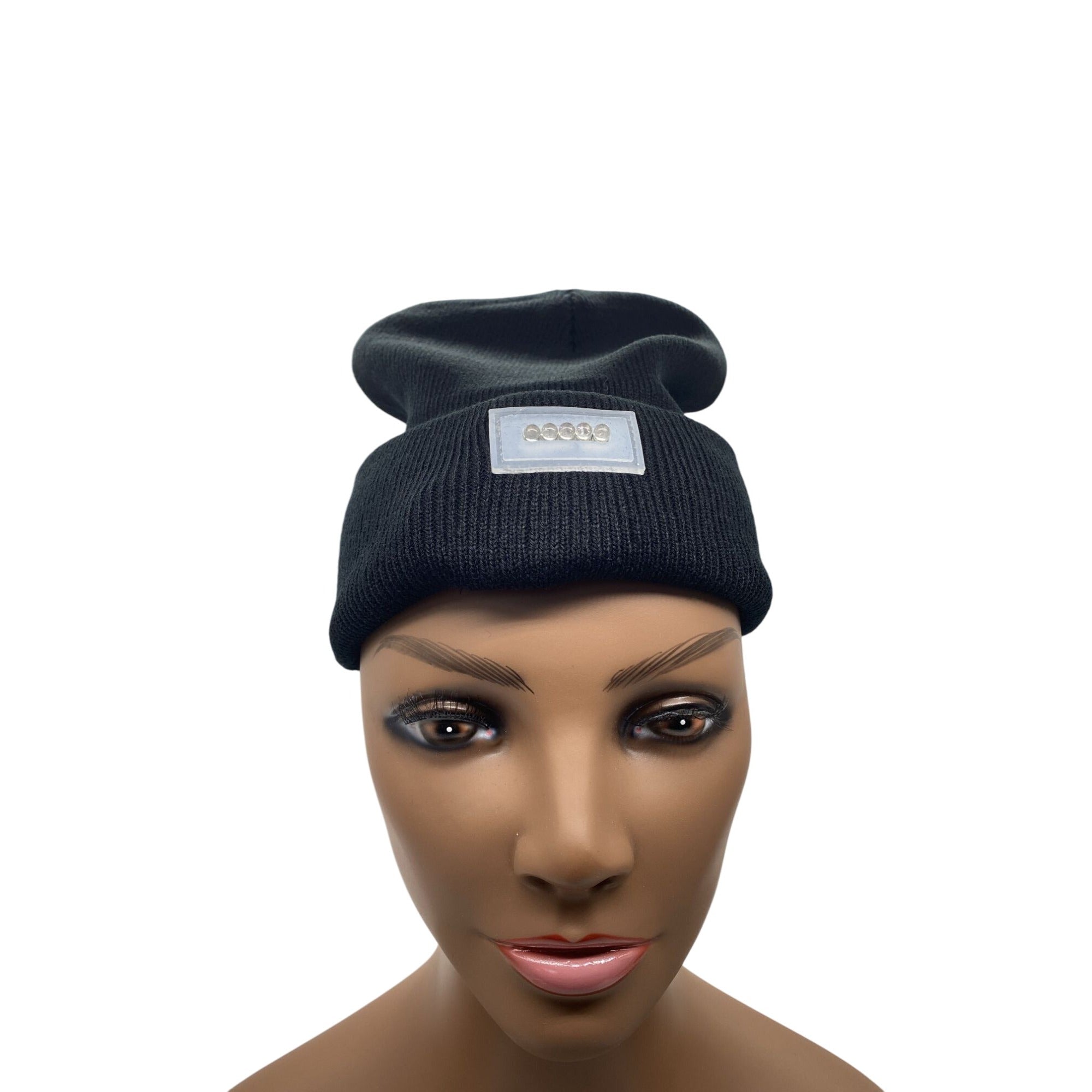 Ultra Bright 5 LED Black Winter Beanie Cap Warm Knit Hat Unisex With Light