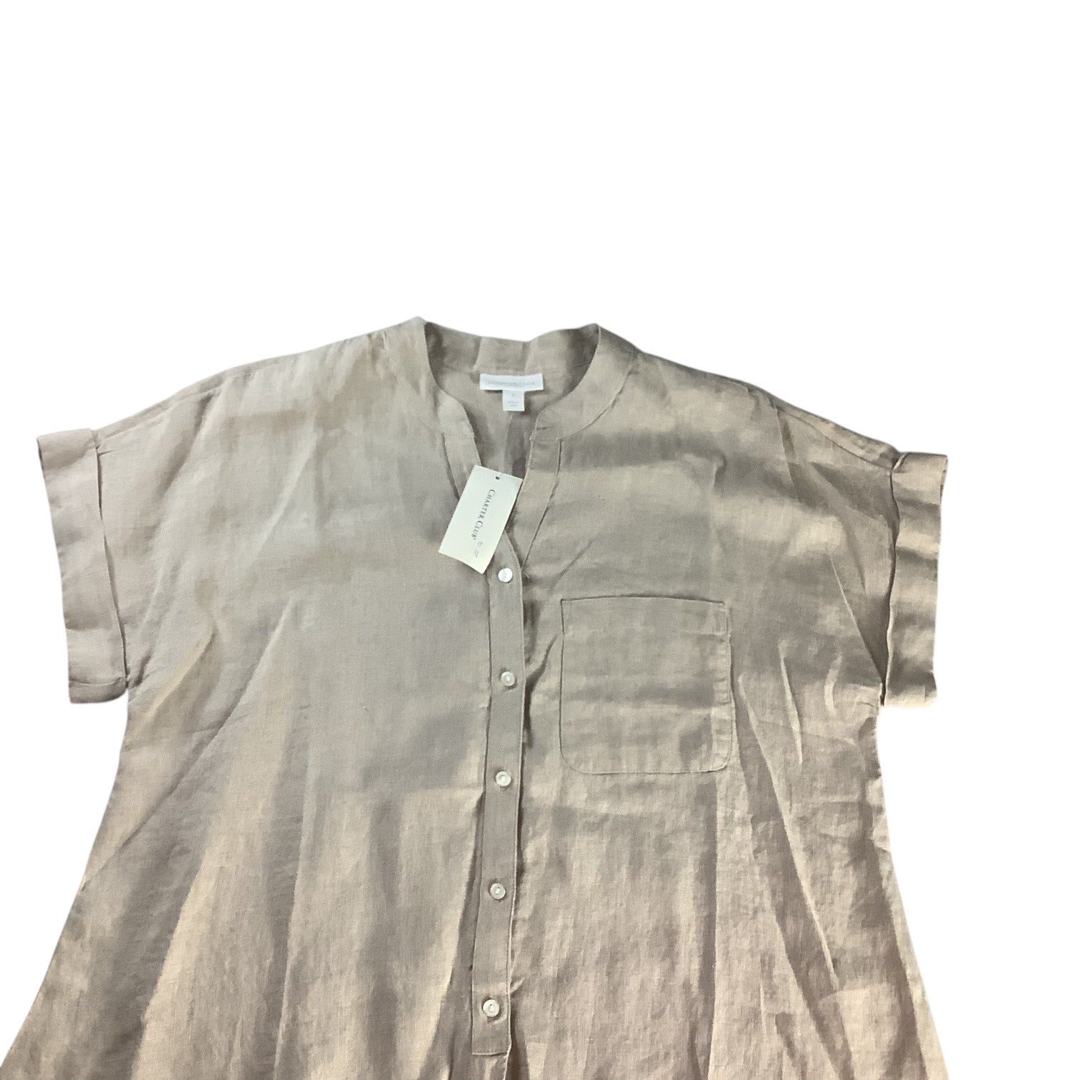 Charter Club Women’s Flax Button Front Tie Hem Shirt Size S Collarless