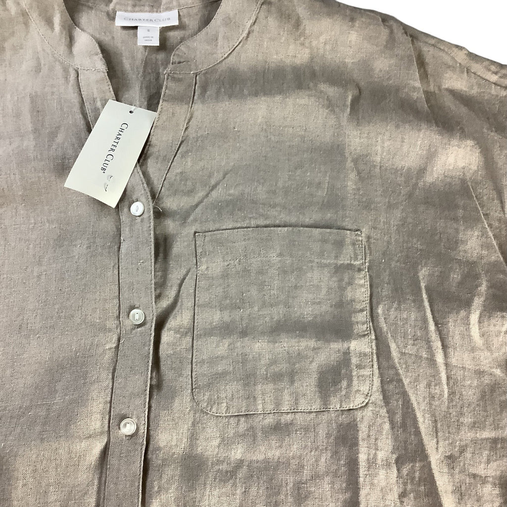 Charter Club Women’s Flax Button Front Tie Hem Shirt Size S Collarless