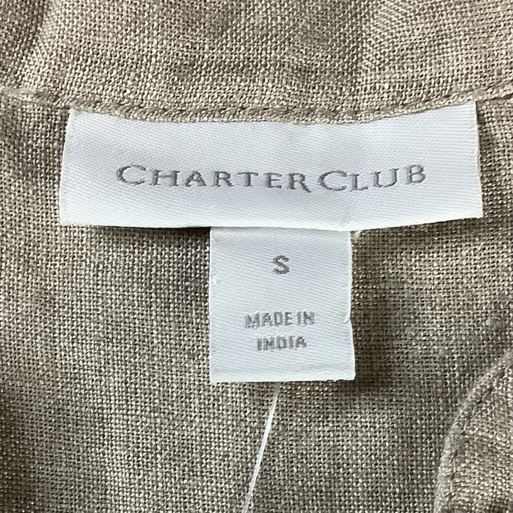 Charter Club Women’s Flax Button Front Tie Hem Shirt Size S Collarless