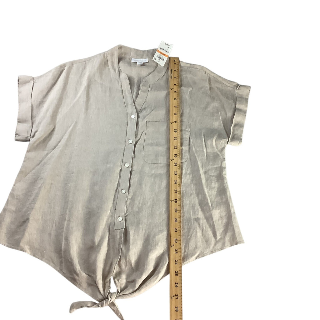 Charter Club Women’s Flax Button Front Tie Hem Shirt Size S Collarless