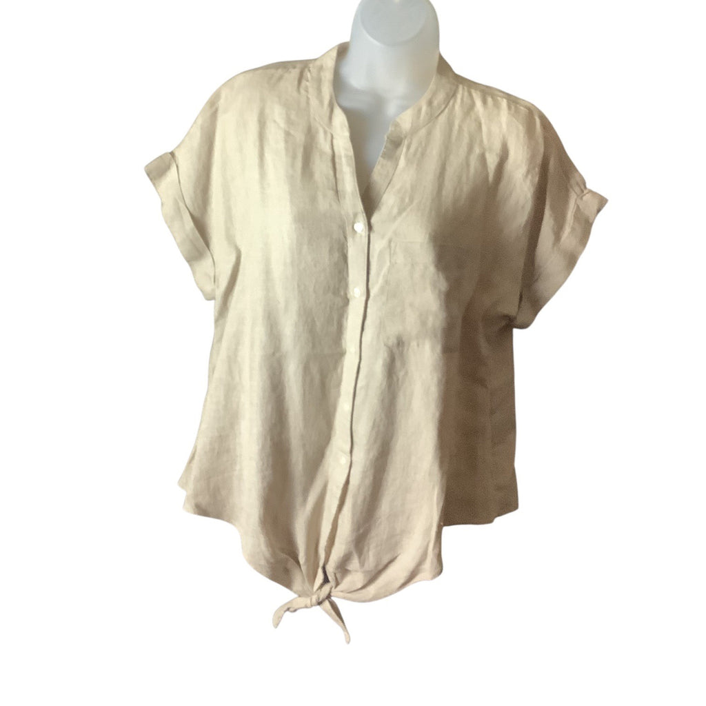 Charter Club Women’s Flax Button Front Tie Hem Shirt Size S Collarless