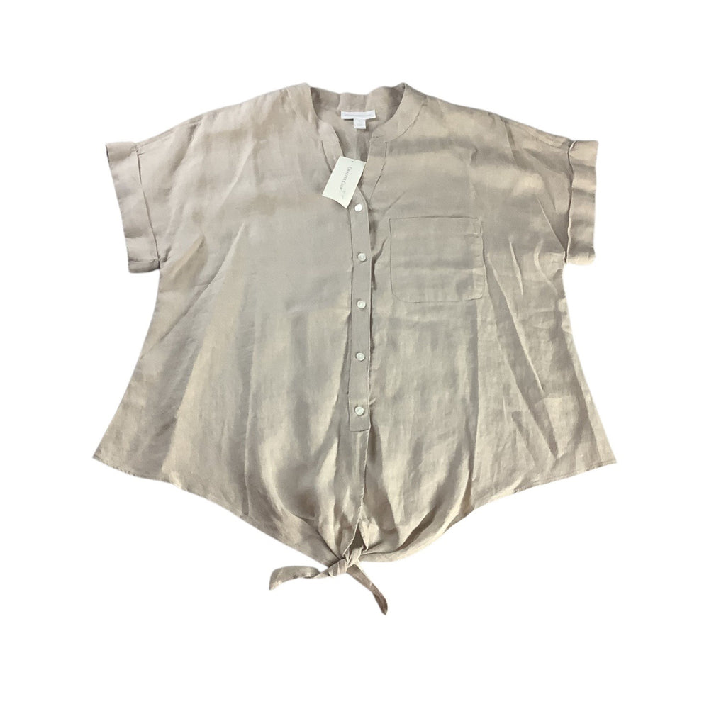 Charter Club Women’s Flax Button Front Tie Hem Shirt Size S Collarless