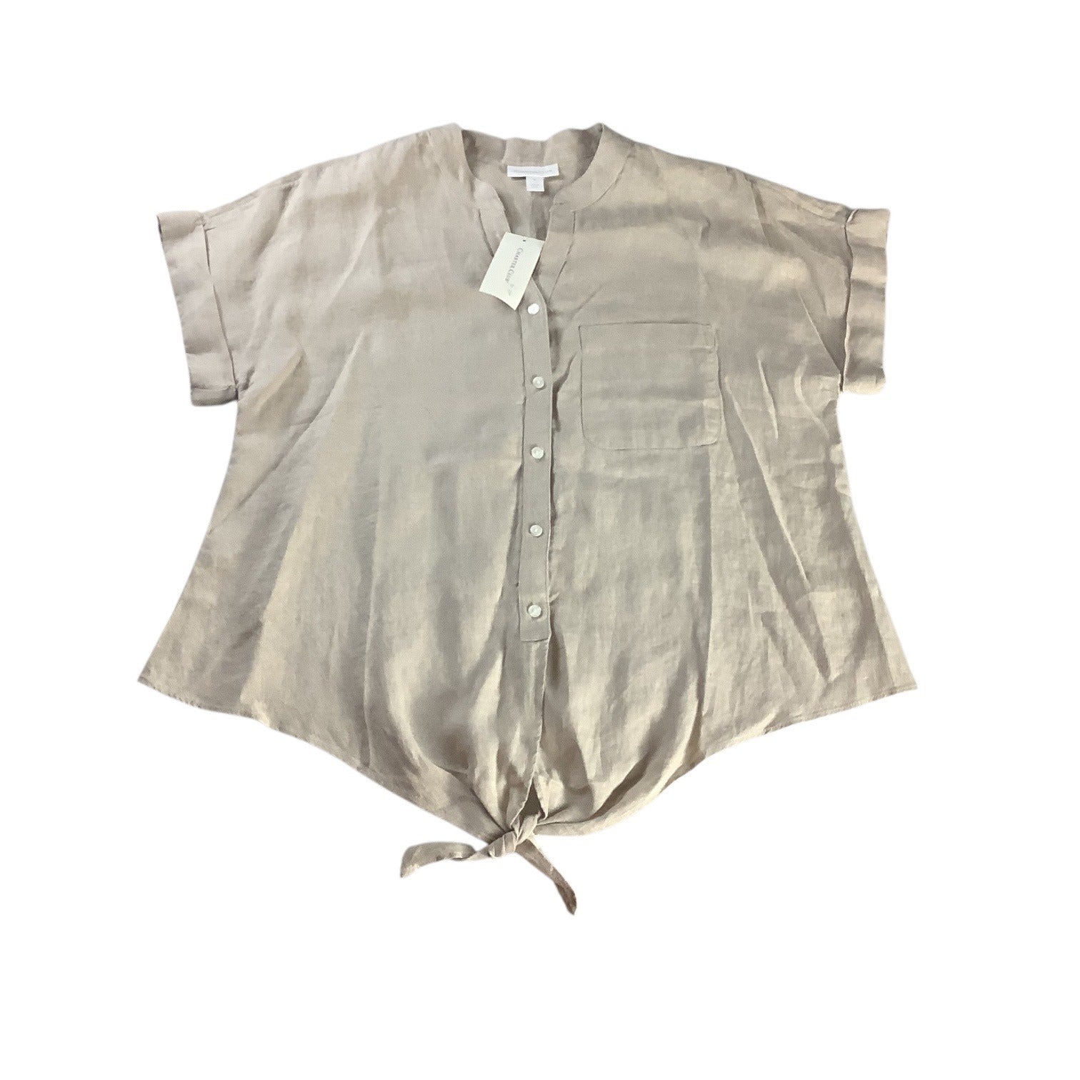 Charter Club Women’s Flax Button Front Tie Hem Shirt Size S Collarless