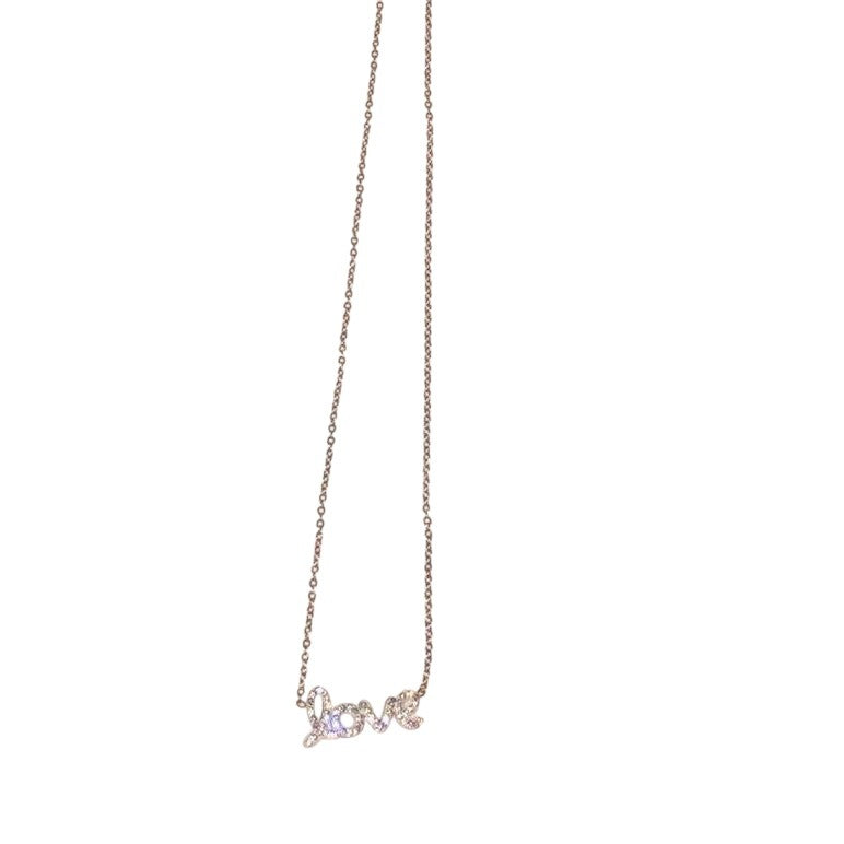 Love Rhinestones Chain Necklace Rose Gold & White Stainless Steel & Rhinestone