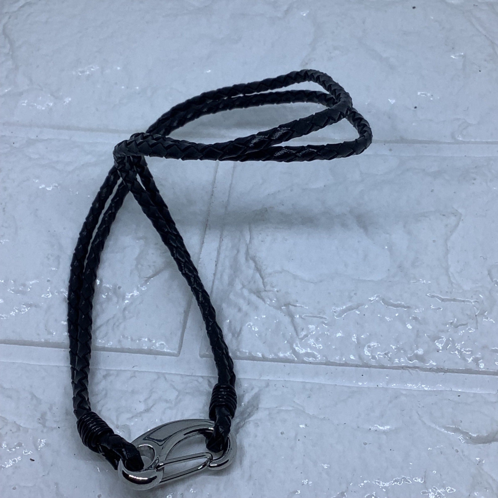 Black Woven Leather Double Wrap Bracelet Silver Tone Lobster Clasp Adjustable