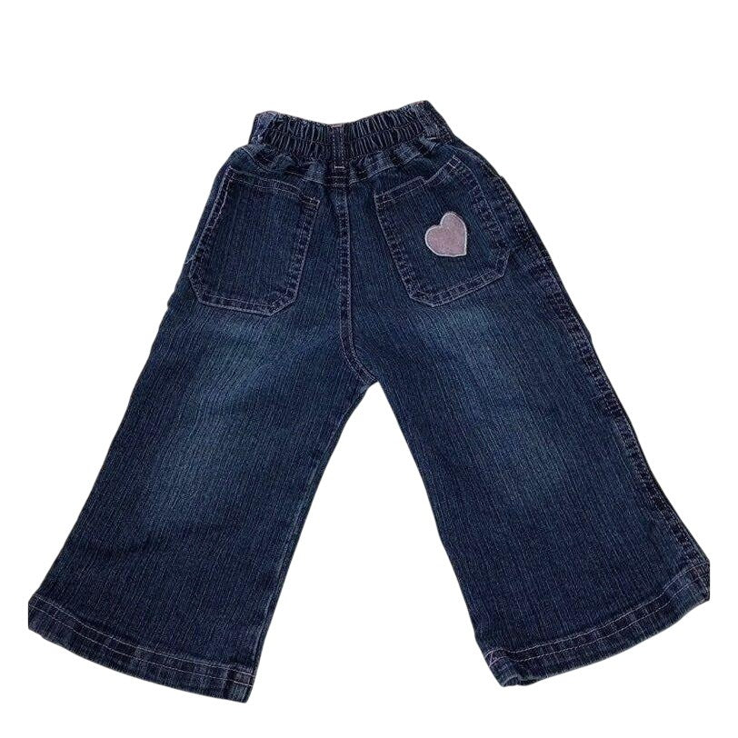 Baby Girls 12M Blue Denim Jeans Pink Heart & Number 23 Embroidery Snap Button