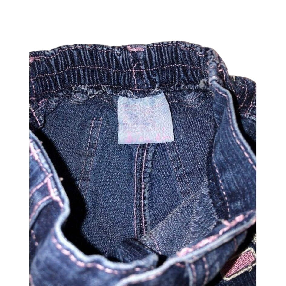 Baby Girls 12M Blue Denim Jeans Pink Heart & Number 23 Embroidery Snap Button