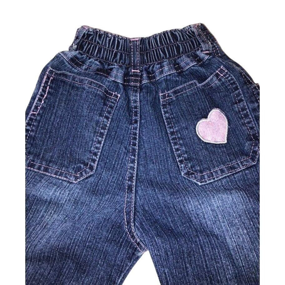 Baby Girls 12M Blue Denim Jeans Pink Heart & Number 23 Embroidery Snap Button