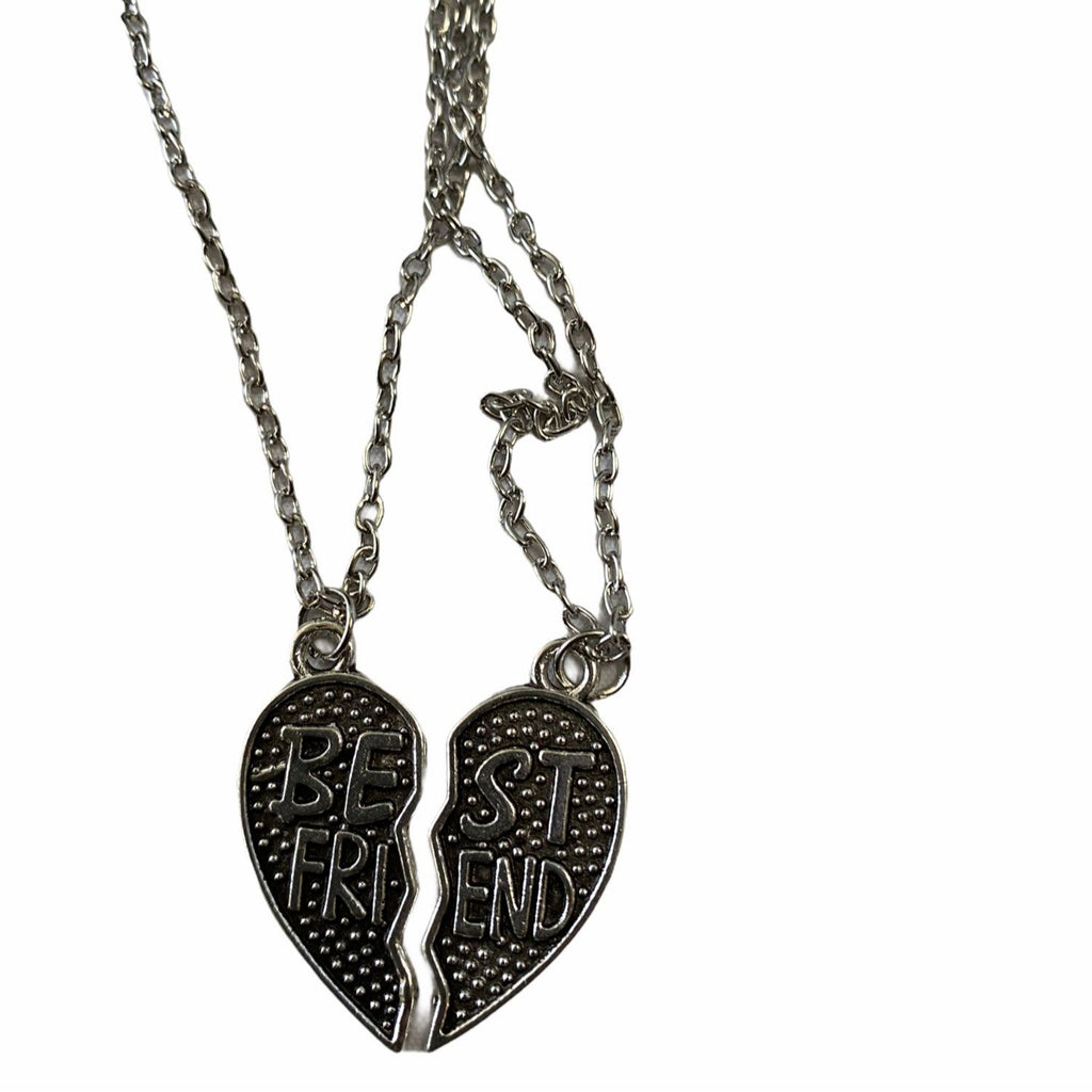 Best Friends Broken Heart Pendant Necklace Pair Silver Tone Chain