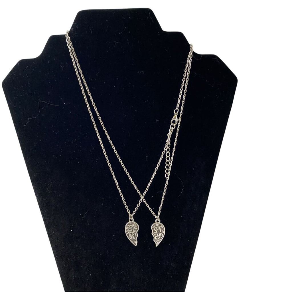 Best Friends Broken Heart Pendant Necklace Pair Silver Tone Chain
