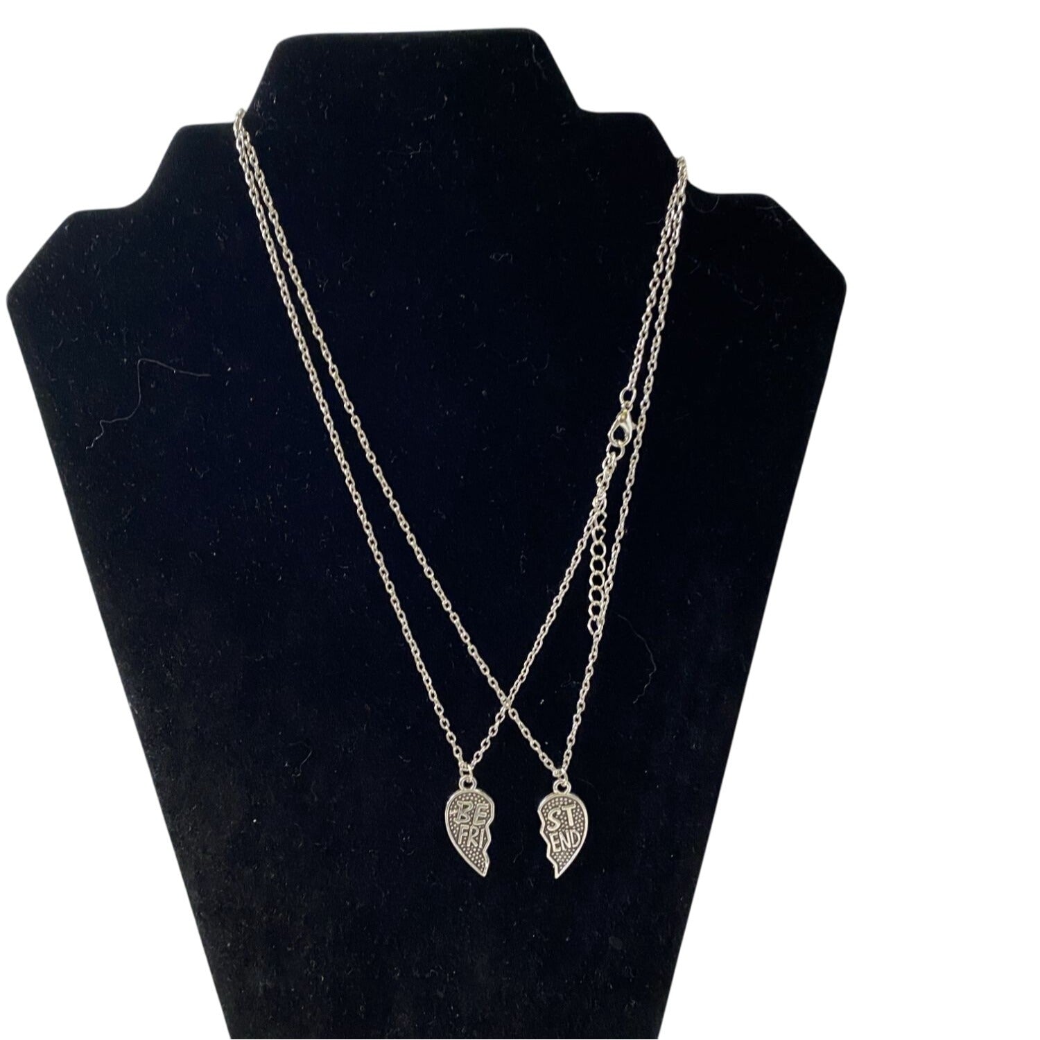 Best Friends Broken Heart Pendant Necklace Pair Silver Tone Chain
