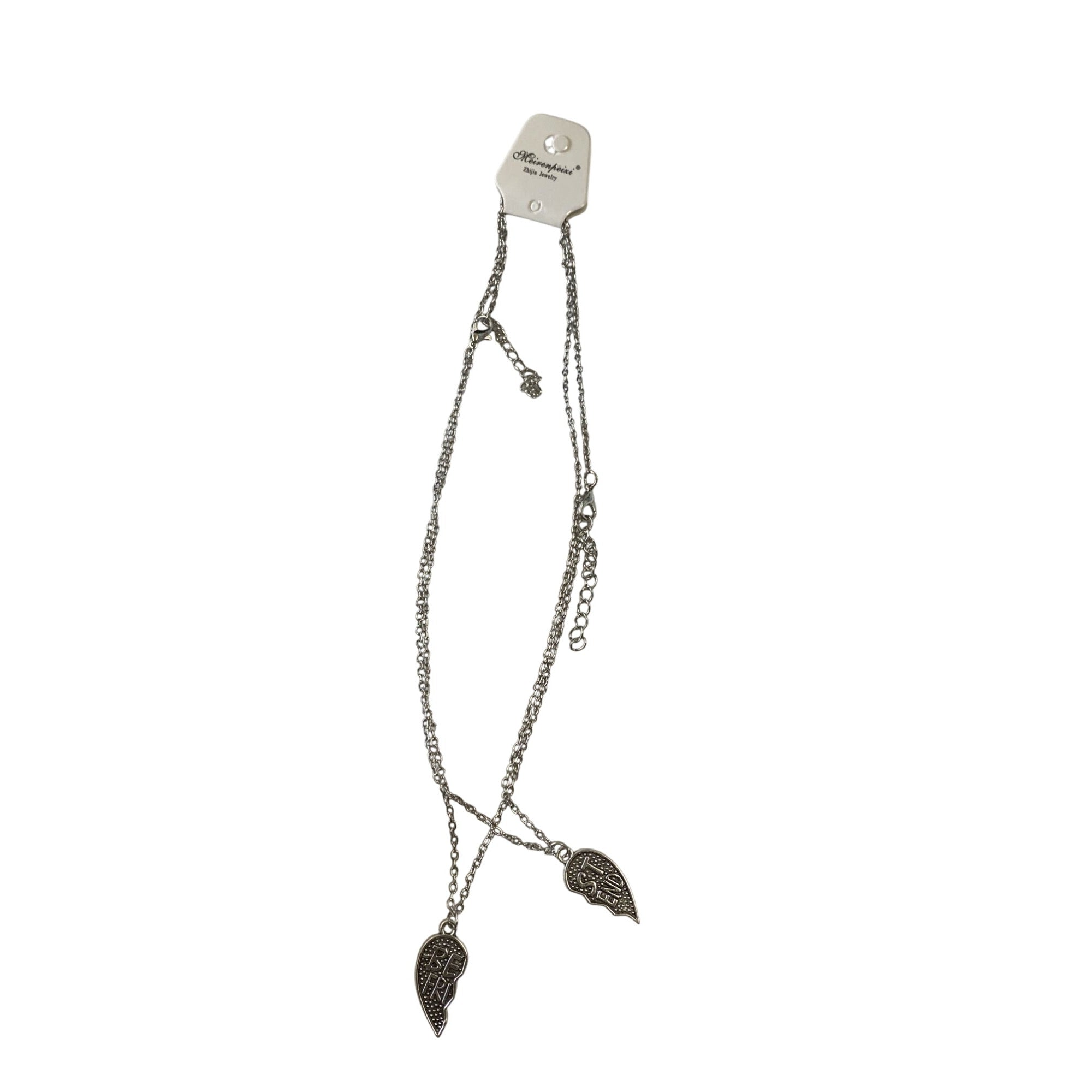 Best Friends Broken Heart Pendant Necklace Pair Silver Tone Chain