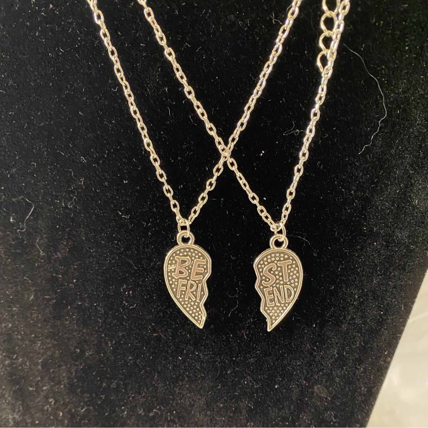 Best Friends Broken Heart Pendant Necklace Pair Silver Tone Chain