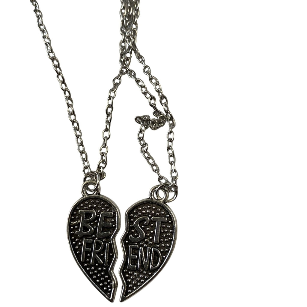 Best Friends Broken Heart Pendant Necklace Pair Silver Tone Chain