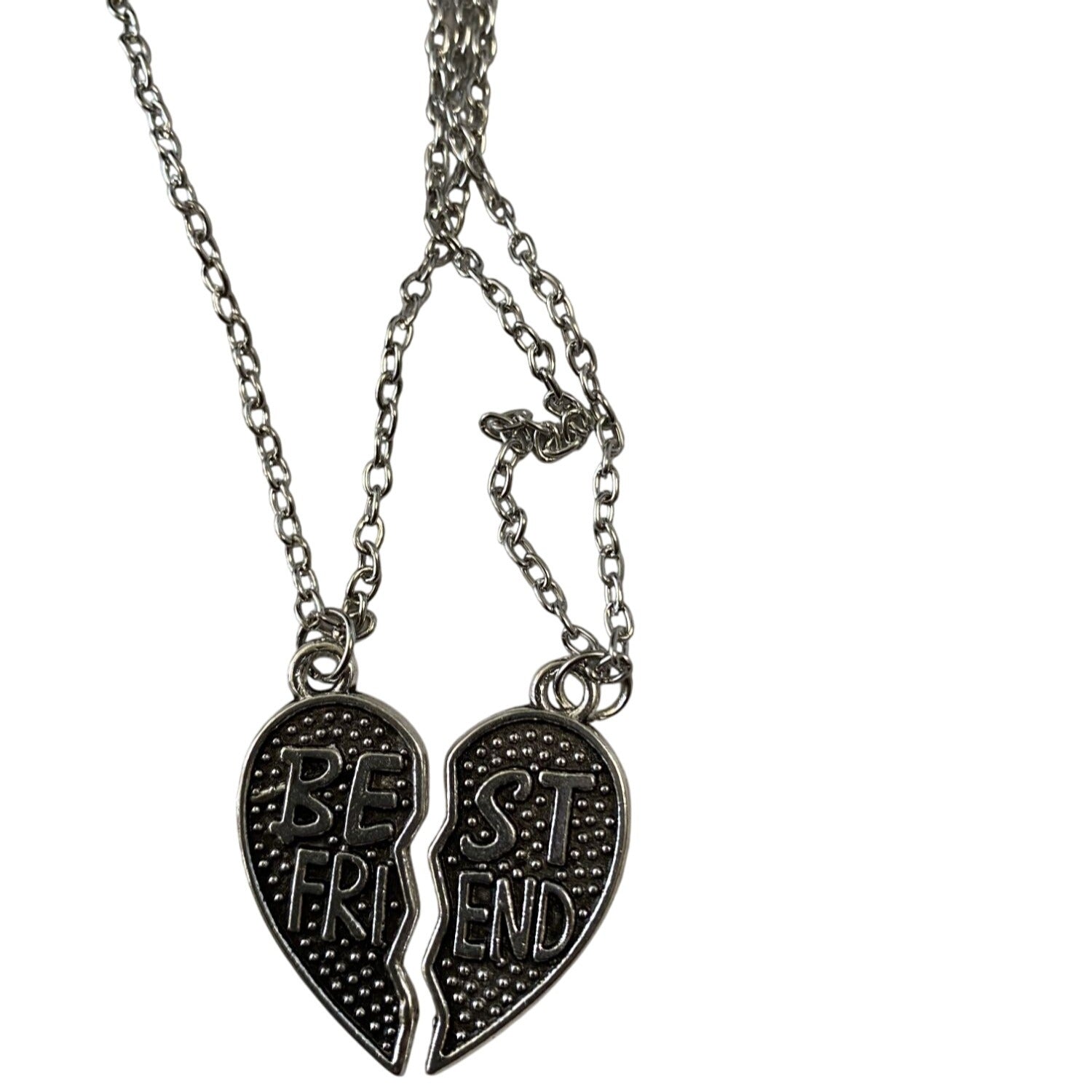 Best Friends Broken Heart Pendant Necklace Pair Silver Tone Chain